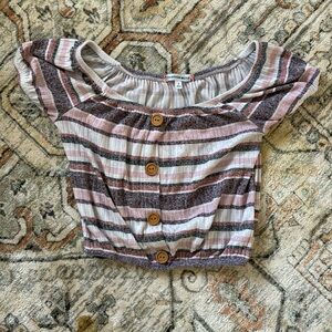 Stripped pink white shirt stretchy on the bottom